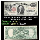 1917 $1 Large Size Legal Tender Note Grades xf Sig