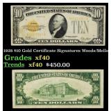 1928 $10 Gold Certificate Signatures Woods/Mellon