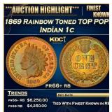 1869 Proof Indian Cent Rainbow Toned TOP POP! 1c p
