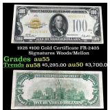 1928 $100 Gold Certificate FR-2405 Signatures Wood