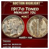 1917-d Mercury Dime Toned 10c ms65+ fsb SEGS