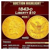 1843-o Gold Liberty Eagle $10 ms62 SEGS