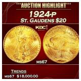 1924-p Gold St. Gaudens Double Eagle $20 ms67 SEGS