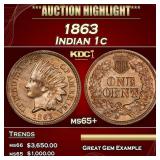 1863 Indian Cent 1c ms65+ SEGS