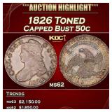 1826 Capped Bust Half Dollar Toned 50c ms62 USC\