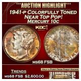 1941-p Mercury Dime Colorfully Toned Near Top Pop!