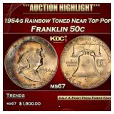 1954-s Franklin Half Dollar Rainbow Toned Near Top