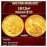 1913-p Gold Indian Eagle $10 ms65+ SEGS