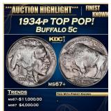 1934-p Buffalo Nickel TOP POP! 5c ms67+ SEGS