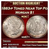 1883-p Morgan Dollar Toned Near Top Pop $1 ms67+ S
