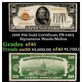 1928 $50 Gold Certificate FR-2404 Signatures Woods