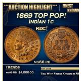 1869 Indian Cent TOP POP! 1c ms66 rb SEGS