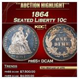 1864 Proof Seated Liberty Dime 10c pr65+ DCAM SEGS