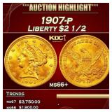 1907-p Gold Liberty Quarter Eagle $2 1/2 ms66+ SEG