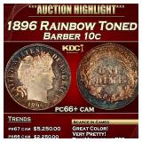 1896 Barber Dime Rainbow Toned 10c pc66+ cam SEGS