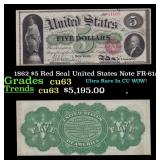 1862 $5 Red Seal United States Note Grades Select