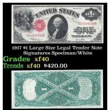 1917 $1 Large Size Legal Tender Note Grades xf Sig