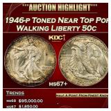 1946-p Walking Liberty Half Dollar Toned Near Top