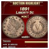 1891 Liberty Nickel 5c ms65+ SEGS