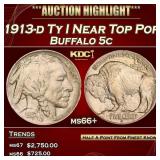 1913-d Ty I Buffalo Nickel Near Top Pop 5c ms66+ S