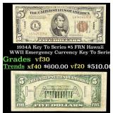 1934A $5 FRN Hawaii WWII Emergency Currency Key To