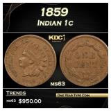 1859 Indian Cent 1c ms63 USCG