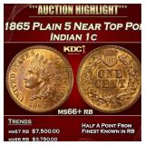 1865 Plain 5 Indian Cent Near Top Pop 1c ms66+ rb
