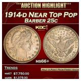 1914-d Barber Quarter Near Top Pop 25c ms66+ SEGS