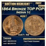 1864 Bronze Indian Cent TOP POP! 1c ms67+ RB SEGS