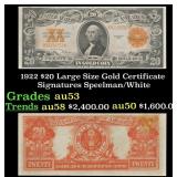 1922 $20 Large Size Gold Certificate Grades Select