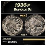 1936-p Buffalo Nickel 5c ms67 SEGS