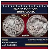 1934-p Buffalo Nickel TOP POP! 5c ms67+ SEGS