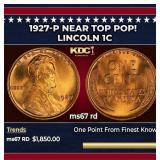 1927-p Lincoln Cent Near Top Pop! 1c ms67 rd SEGS