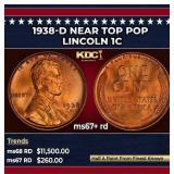 1938-d Lincoln Cent Near Top Pop 1c ms67+ rd SEGS