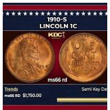 1910-s Lincoln Cent 1c ms66 rd SEGS