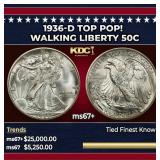 1936-d Walking Liberty Half Dollar TOP POP! 50c ms