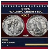 1945-d Walking Liberty Half Dollar 50c Grades ms66