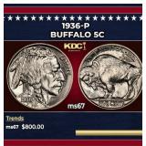 1936-p Buffalo Nickel 5c ms67 SEGS