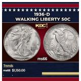 1936-d Walking Liberty Half Dollar 50c ms66 SEGS