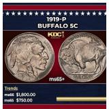 1919-p Buffalo Nickel 5c ms65+ SEGS