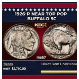 1926-p Buffalo Nickel Near Top Pop 5c ms67 SEGS