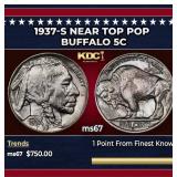 1937-s Buffalo Nickel Near Top Pop 5c ms67 SEGS
