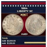 1884 Liberty Nickel 5c ms65+ SEGS