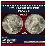 1925-p Peace Dollar Near Top Pop $1 ms67+ SEGS