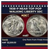 1938-p Walking Liberty Half Dollar Near Top Pop 50