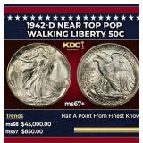1942-d Walking Liberty Half Dollar Near Top Pop 50