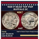 1929-p Buffalo Nickel Near Top Pop 5c ms67 SEGS