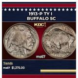 1913-p Ty I Buffalo Nickel 5c ms67 SEGS