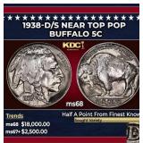 1938-d/s Buffalo Nickel Near Top Pop 5c ms68 SEGS