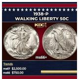 1938-p Walking Liberty Half Dollar 50c ms66+ SEGS